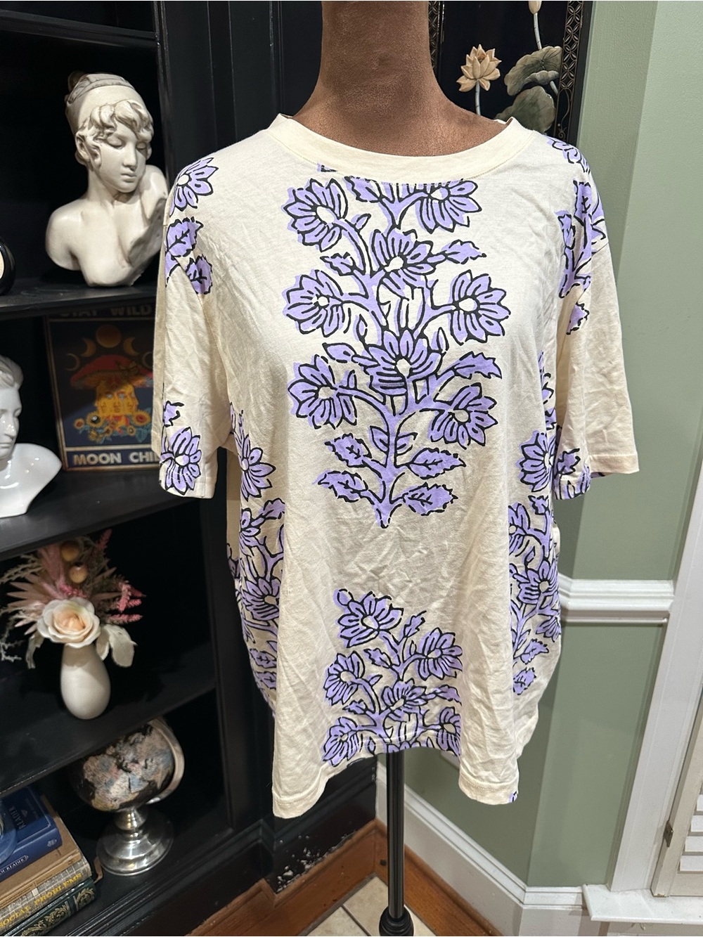 J. Crew Cream Tee with Lavender Floral Motif